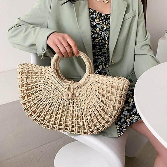Hand-woven Straw Bag Women Summer Beach Handbag Purse Retro Rattan Tote Clutch T - Picture 7 of 8